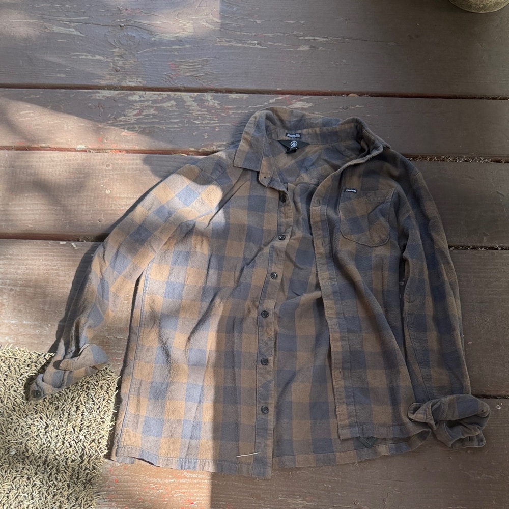 Volcom Brown and Gray Plaid Men's Shirt